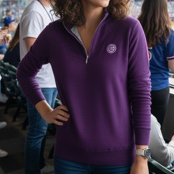 Full Turn Medium $198 Cubs Purple Loro Piana Merino Wool Quarter Zip Sweater